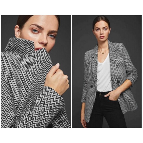 💕ANINE BING💕 Fishbone Blazer ~ Wool Blend Black & Off-White Print XS - Picture 10 of 16